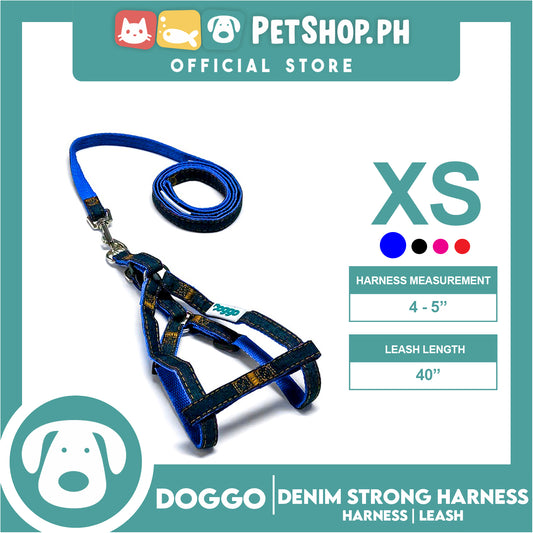 Doggo Denim Strong Harness Extra Small (Blue) Thick Leash and Straps for Your Dog