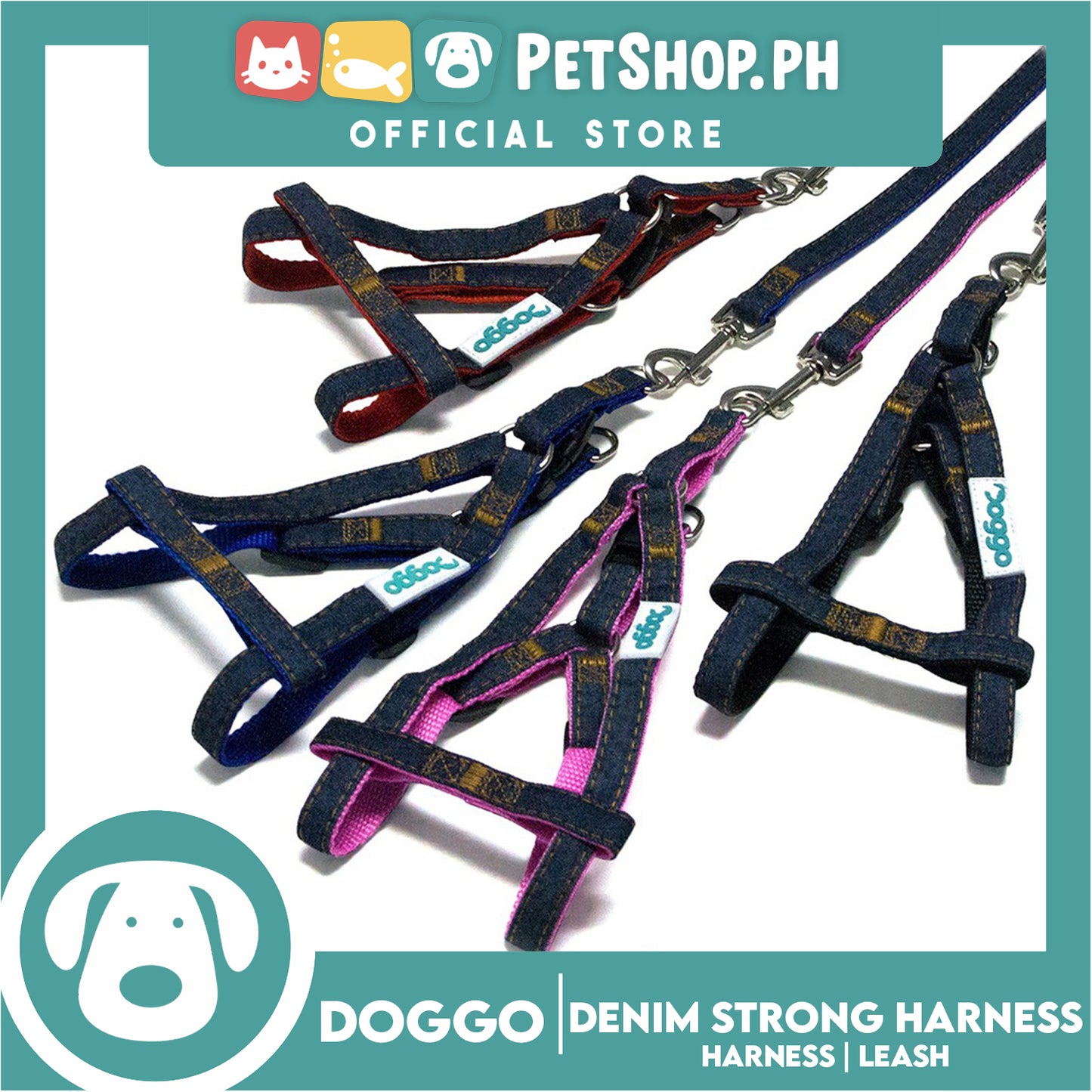 Doggo Denim Strong Harness Extra Small (Blue) Thick Leash and Straps for Your Dog