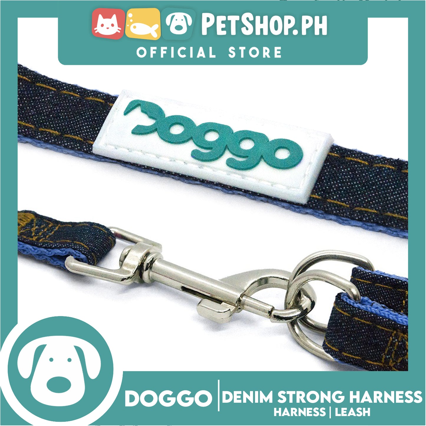 Doggo Denim Strong Harness Small (Blue) Thick Leash and Straps for Your Dog