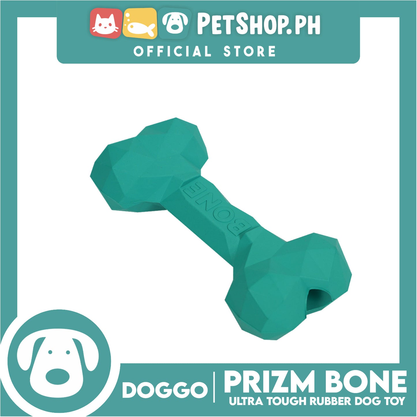 Doggo Prizm Bone Teal Color 4.5'' (Small Size) Ultra Tough Rubber Dog Toy