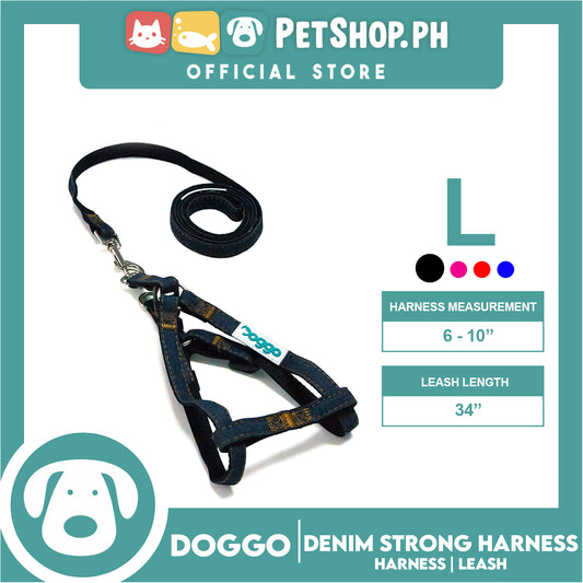 Doggo Denim Strong Harness Large (Black) Thick Leash and Straps for Your Dog