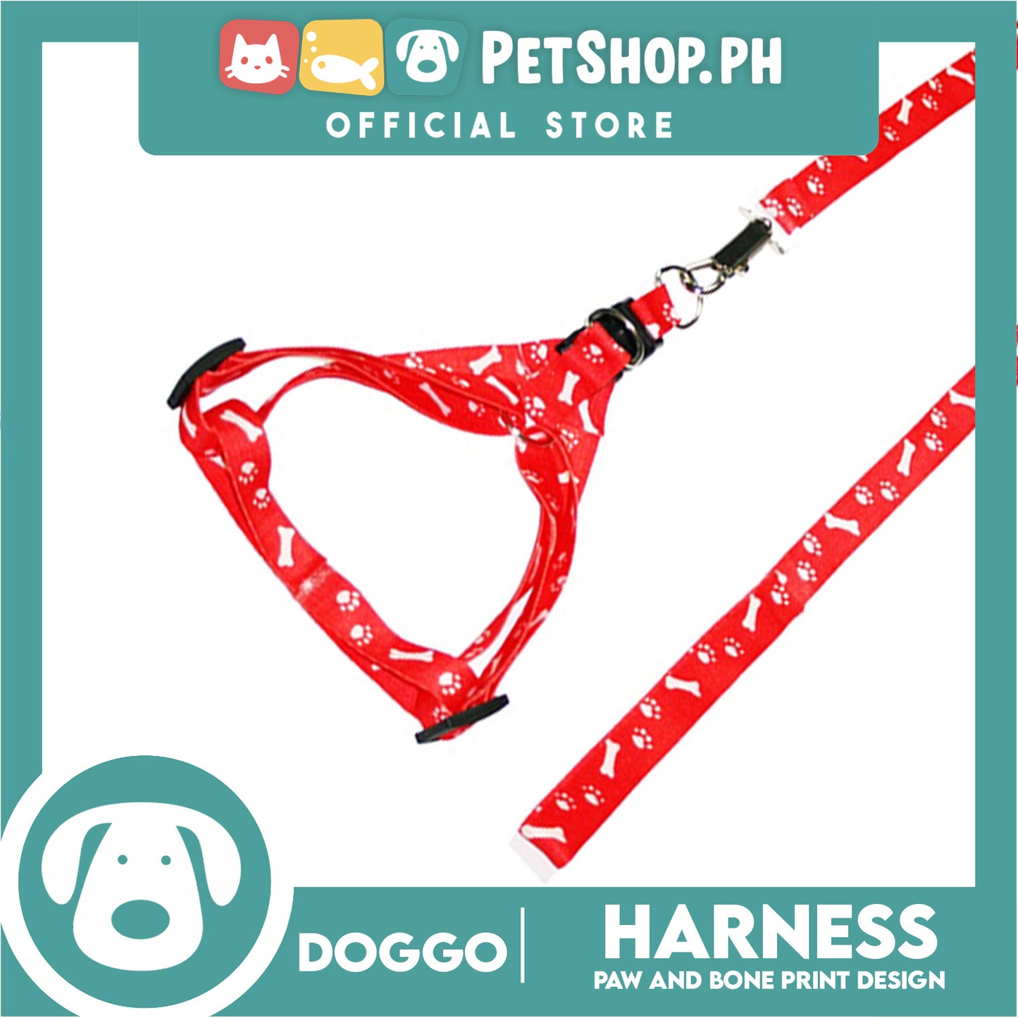 Doggo Harness Leash With Design Medium Size (Red) Harness Leash for Your Puppy