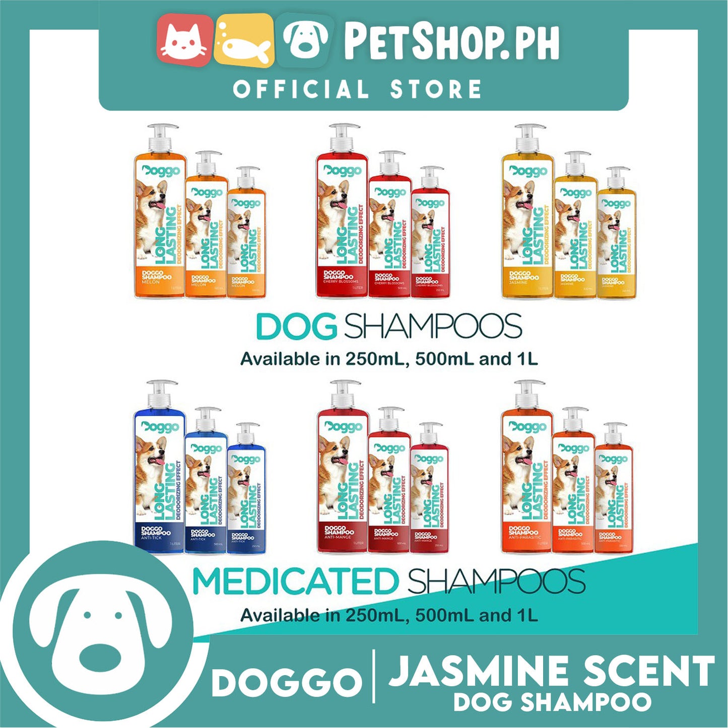 Doggo Shampoo Long Lasting Deodorizing Effect 1 Liter (Jasmine) Shampoo for Your Pet