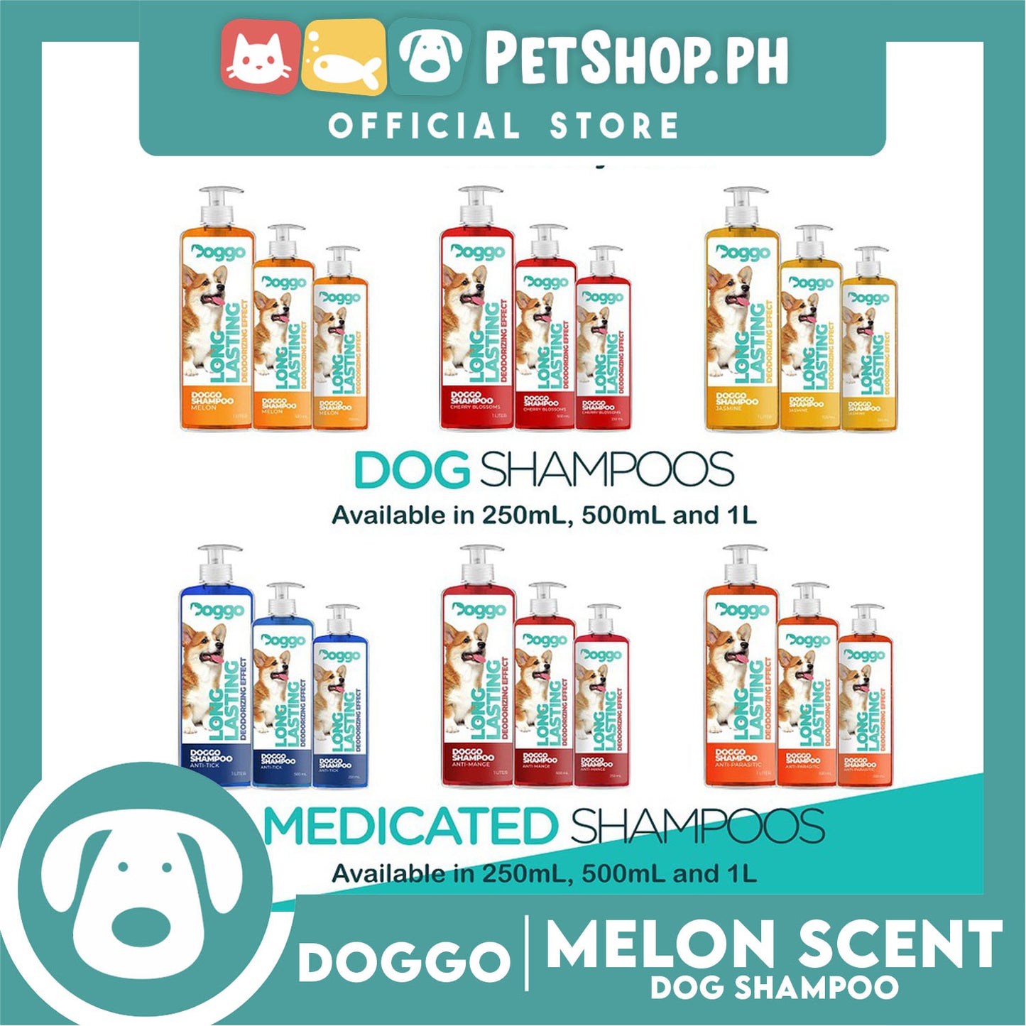 Doggo Shampoo Long Lasting Deodorizing Effect 1 Liter (Melon) Shampoo for Your Pet