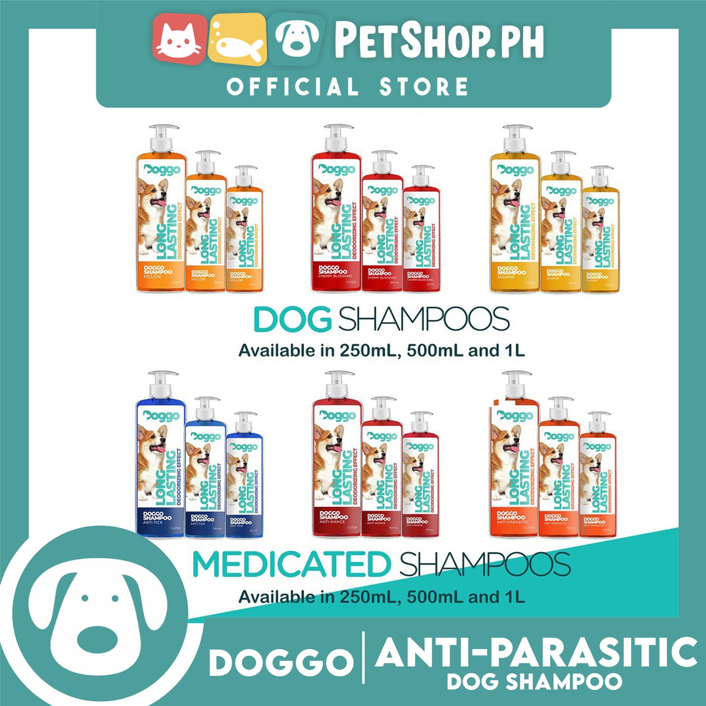 Doggo Shampoo Long Lasting Deodorizing Effect 1 Liter (Anti-Parasitic) Shampoo for Your Pet