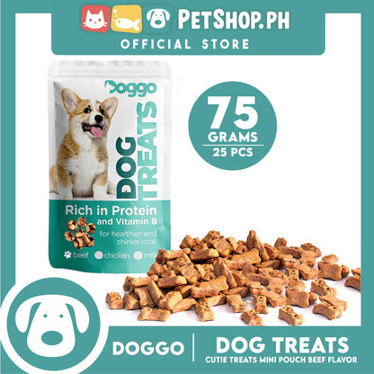 Doggo Dog Cutie Treats Mini Pouch 75 grams, 25 pcs. (Beef Flavor) Mini Pouch Treats for Your Dog
