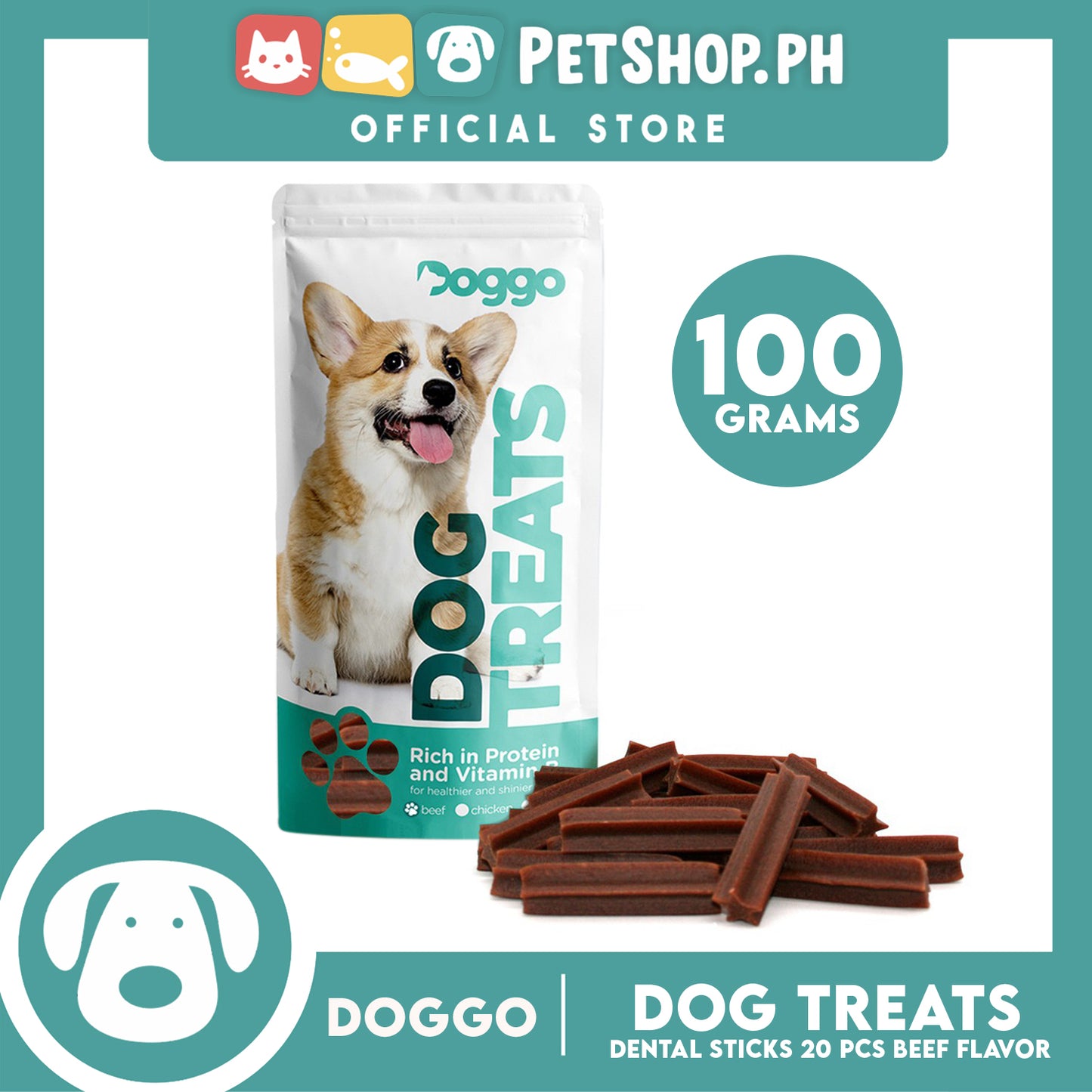 Doggo Dog Treats Dental Sticks 20 pcs. (Beef Flavor) Dental Treats for Your Dog