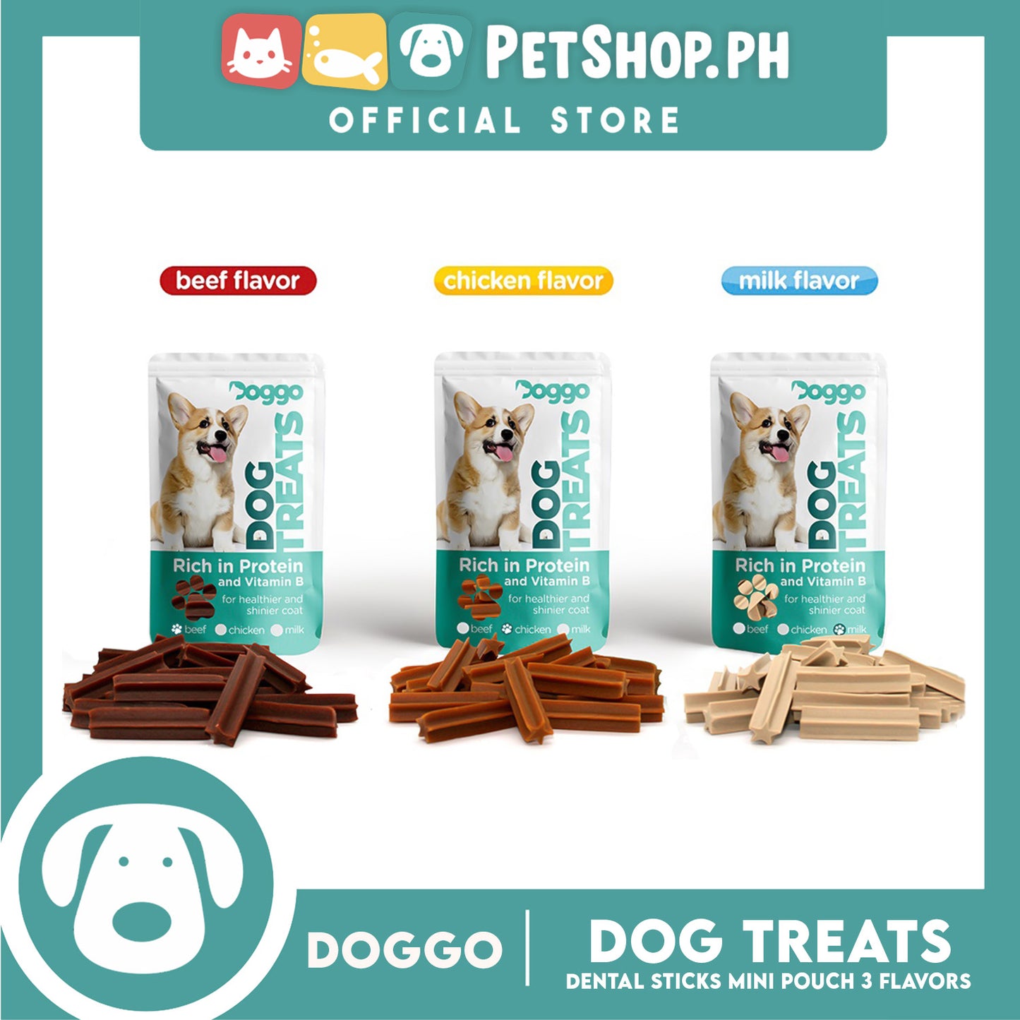 Doggo Dog Treats Dental Sticks Mini Pouch 10 pcs. (Chicken Flavor) Dental Treats Mini for Your Dog