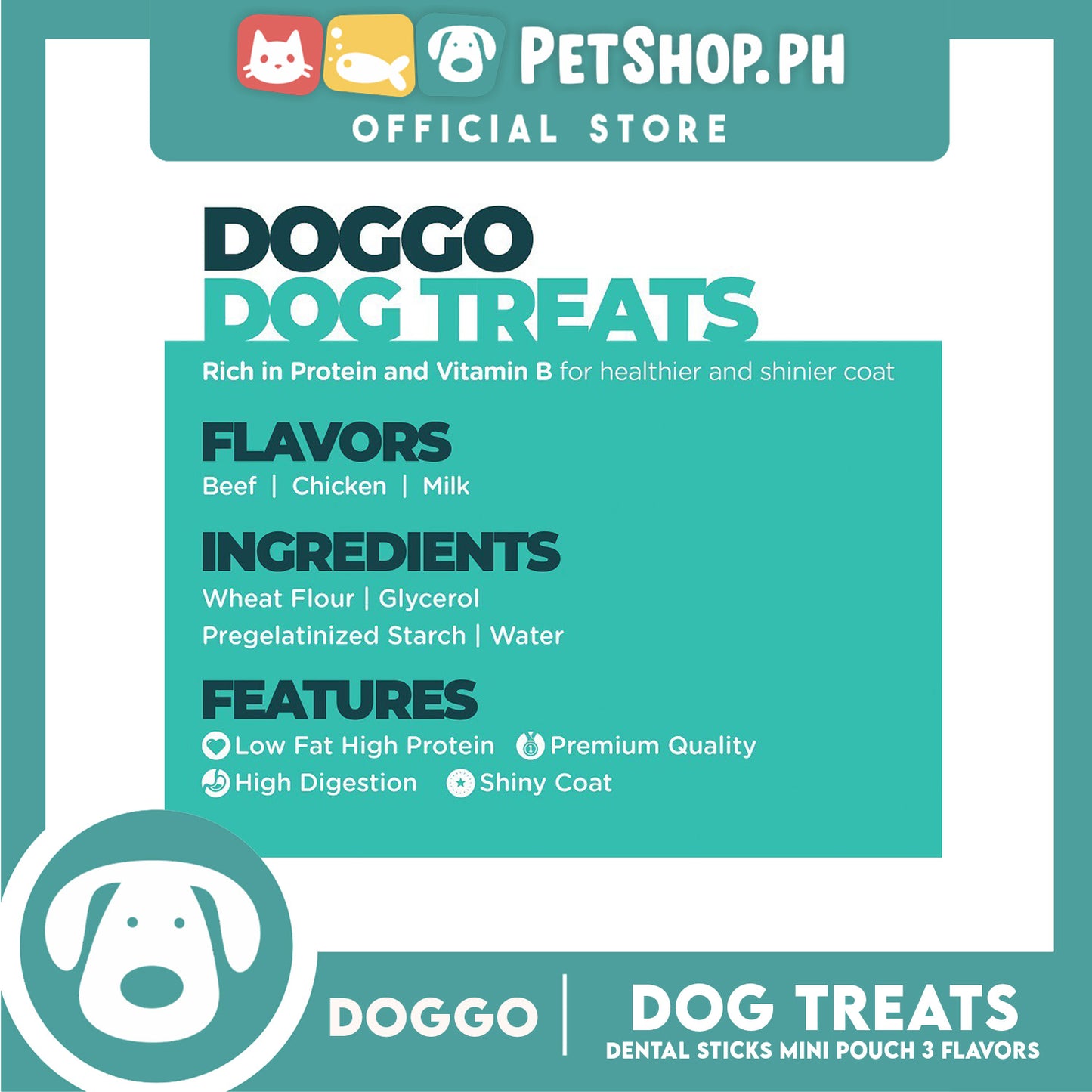 Doggo Dog Treats Dental Sticks Mini Pouch 10 pcs. (Chicken Flavor) Dental Treats Mini for Your Dog