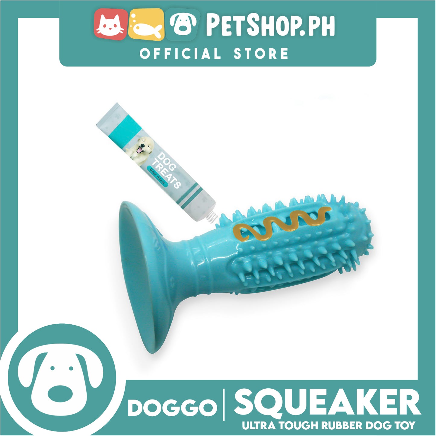 Doggo Squeaker Thick Rubber Material for Pet Teeth Cleaning, Chewing, Fetching (Blue)