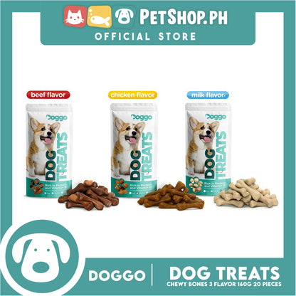 Doggo Dog Treats Chewy Bones 160 grams, 20 pcs. (Beef Flavor) Treats for Your Dog