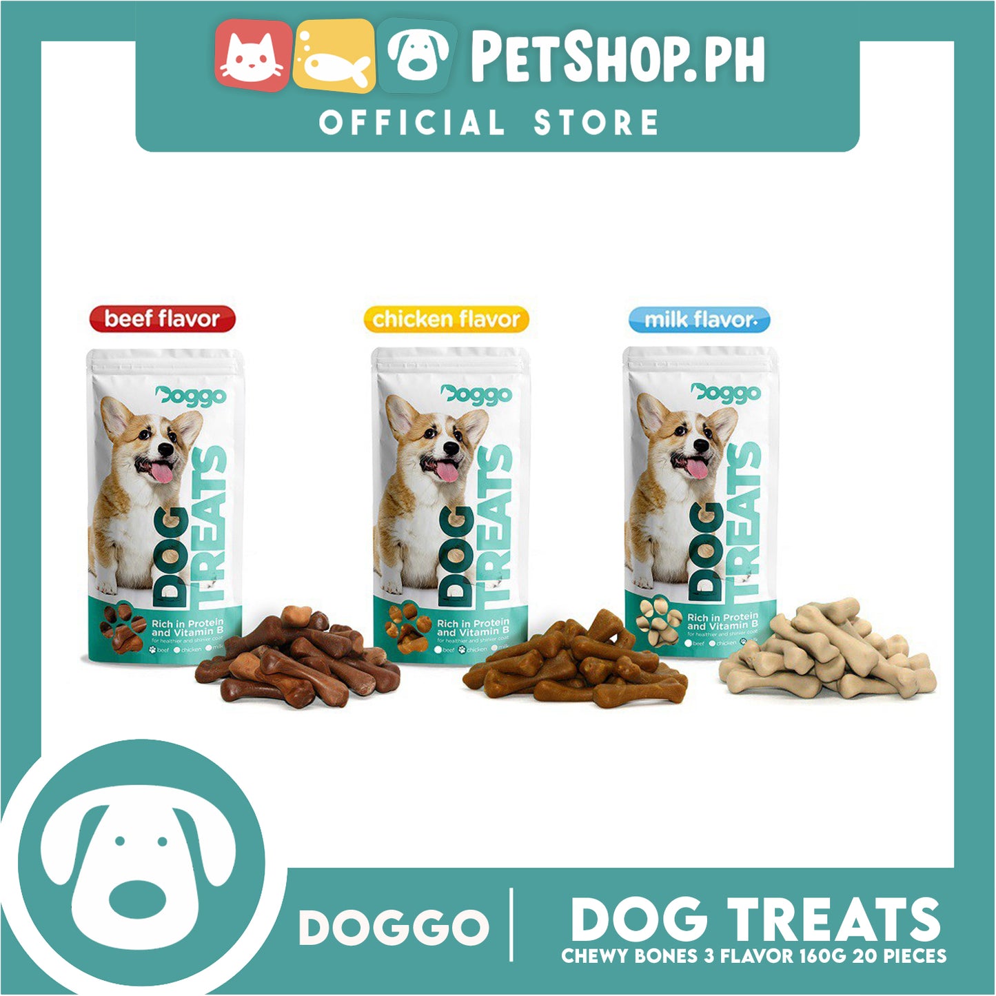 Doggo Dog Treats Chewy Bones 160 grams, 20 pcs. (Milk Flavor) Treats for Your Dog