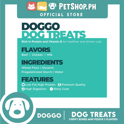 Doggo Dog Treats Chewy Bones Mini Pouch 80 grams, 10 pcs. (Beef Flavor) Treats Mini for Your Dog