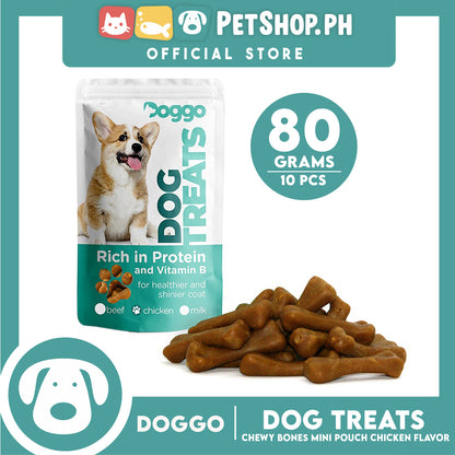 Doggo Dog Treats Chewy Bones Mini Pouch 80 grams, 10 pcs. (Chicken Flavor) Treats Mini for Your Dog