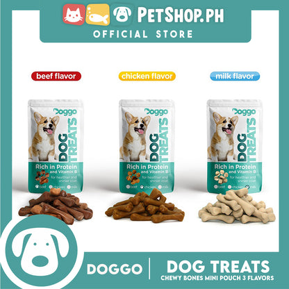 Doggo Dog Treats Chewy Bones Mini Pouch 80 grams, 10 pcs. (Chicken Flavor) Treats Mini for Your Dog