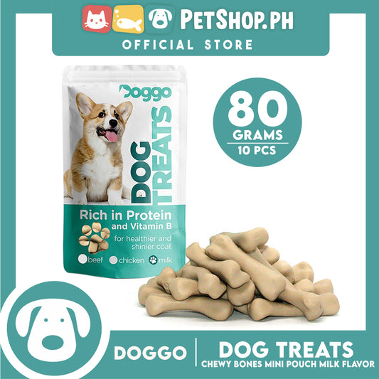 Doggo Dog Treats Chewy Bones Mini Pouch 80 grams, 10 pcs. (Milk Flavor) Treats Mini for Your Dog