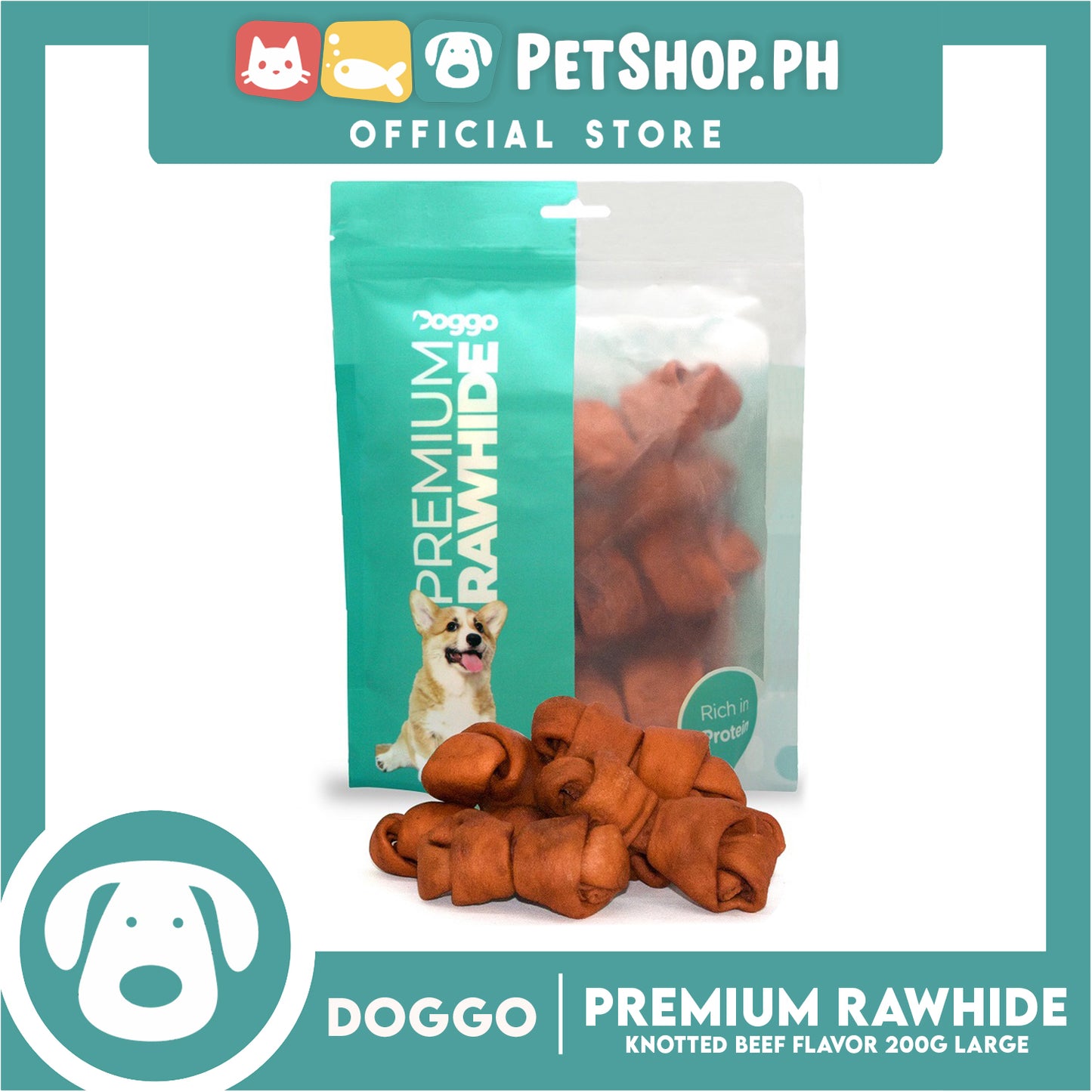 Doggo Premium Knotted Rawhide Beef Flavor (Large) Chewable Treat for Your Dog