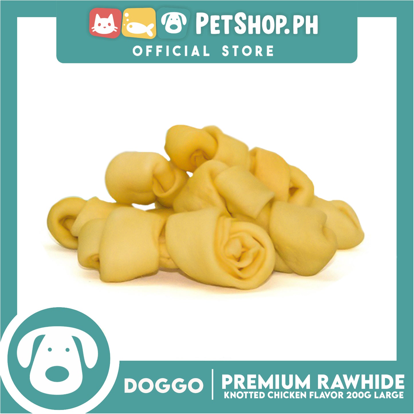 Doggo Premium Knotted Rawhide Chicken Flavor (Large) Chewable Treat for Your Dog