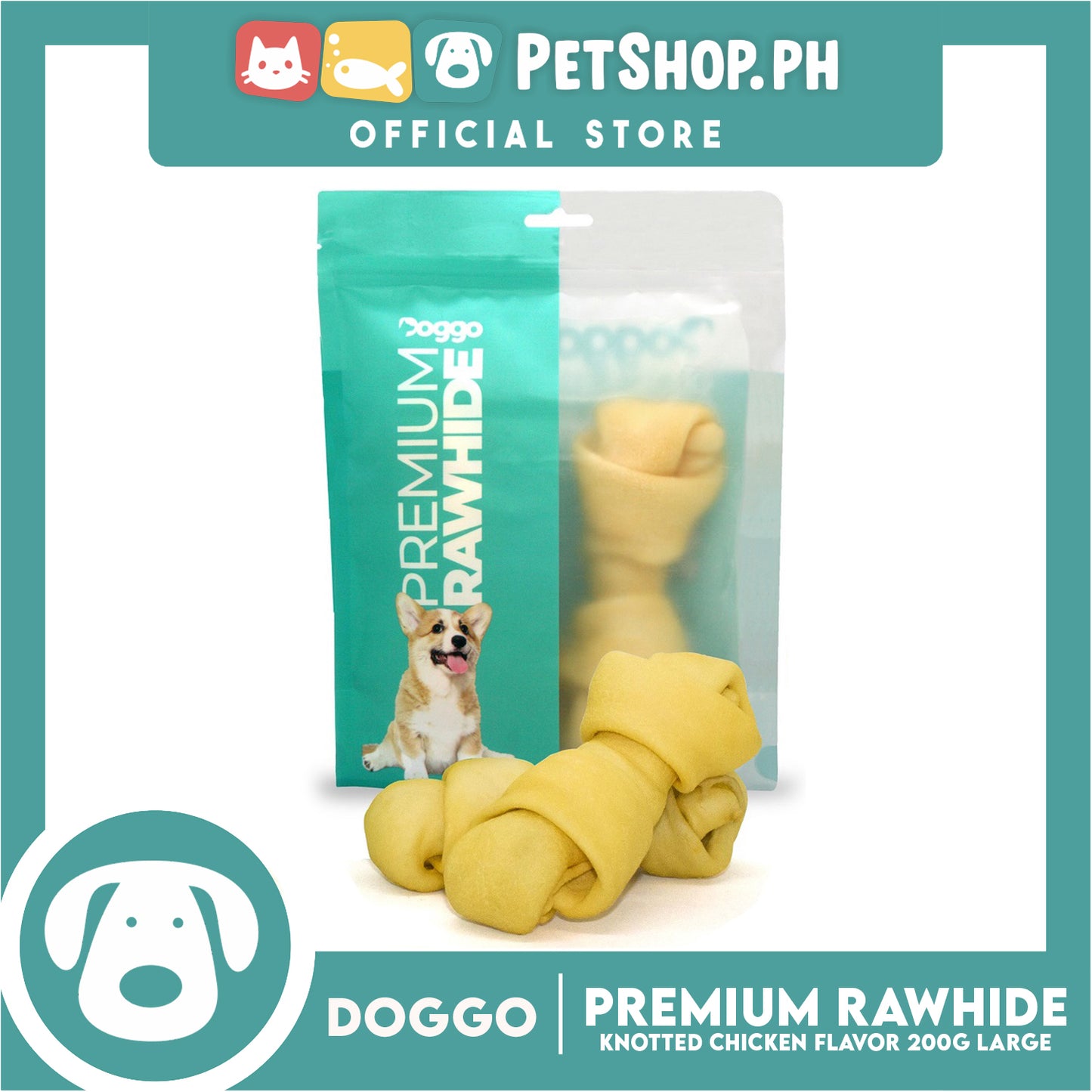 Doggo Premium Knotted Rawhide Chicken Flavor (Large) Chewable Treat for Your Dog