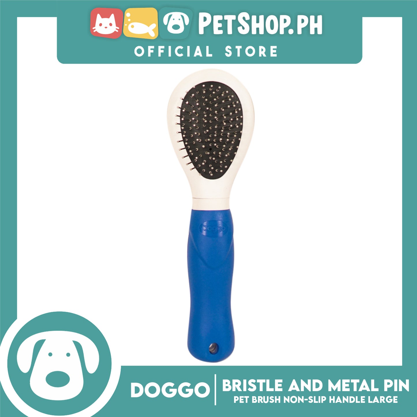 Doggo Bristle and Metal Pin Brush (Large) Non-slip handle for your dog