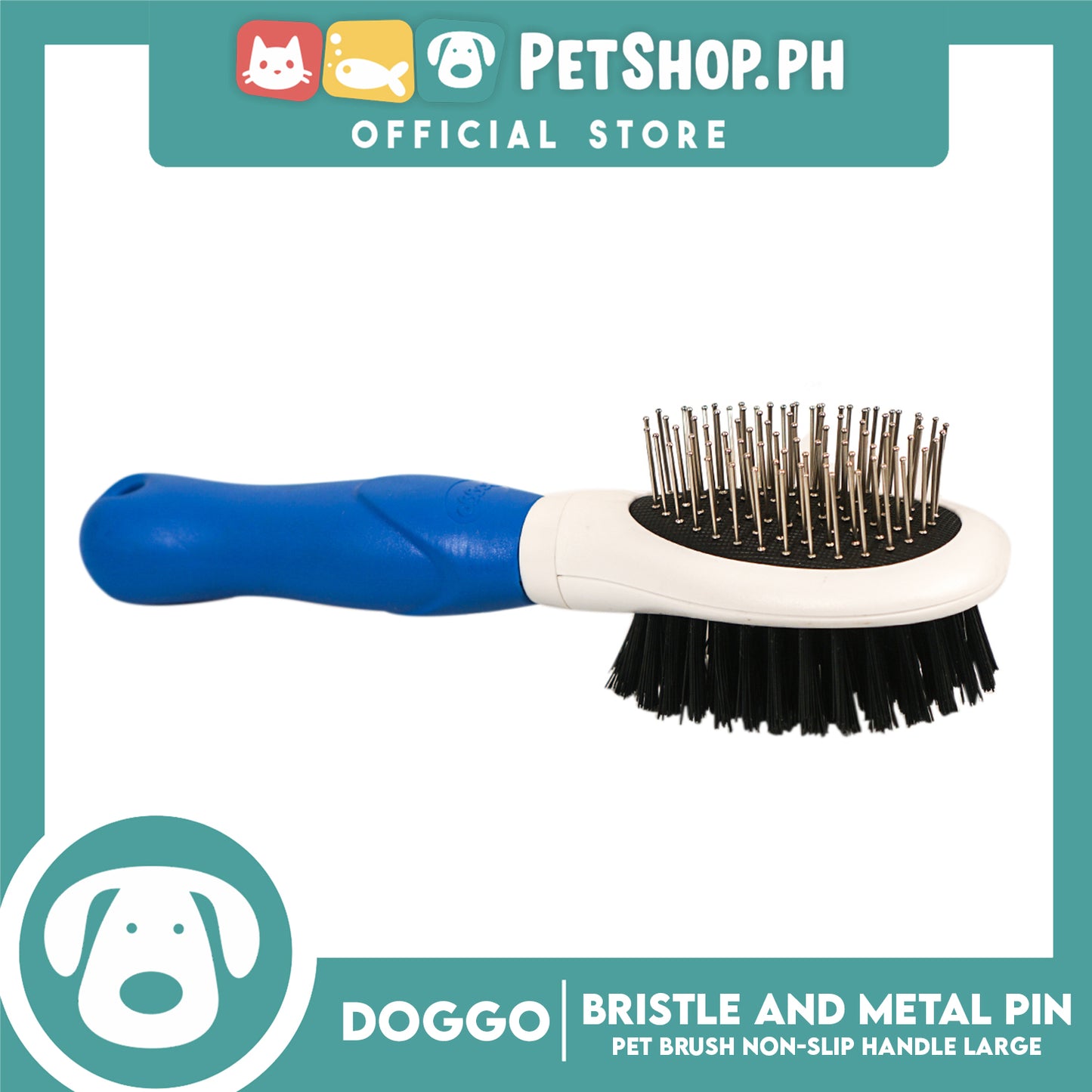 Doggo Bristle and Metal Pin Brush (Large) Non-slip handle for your dog