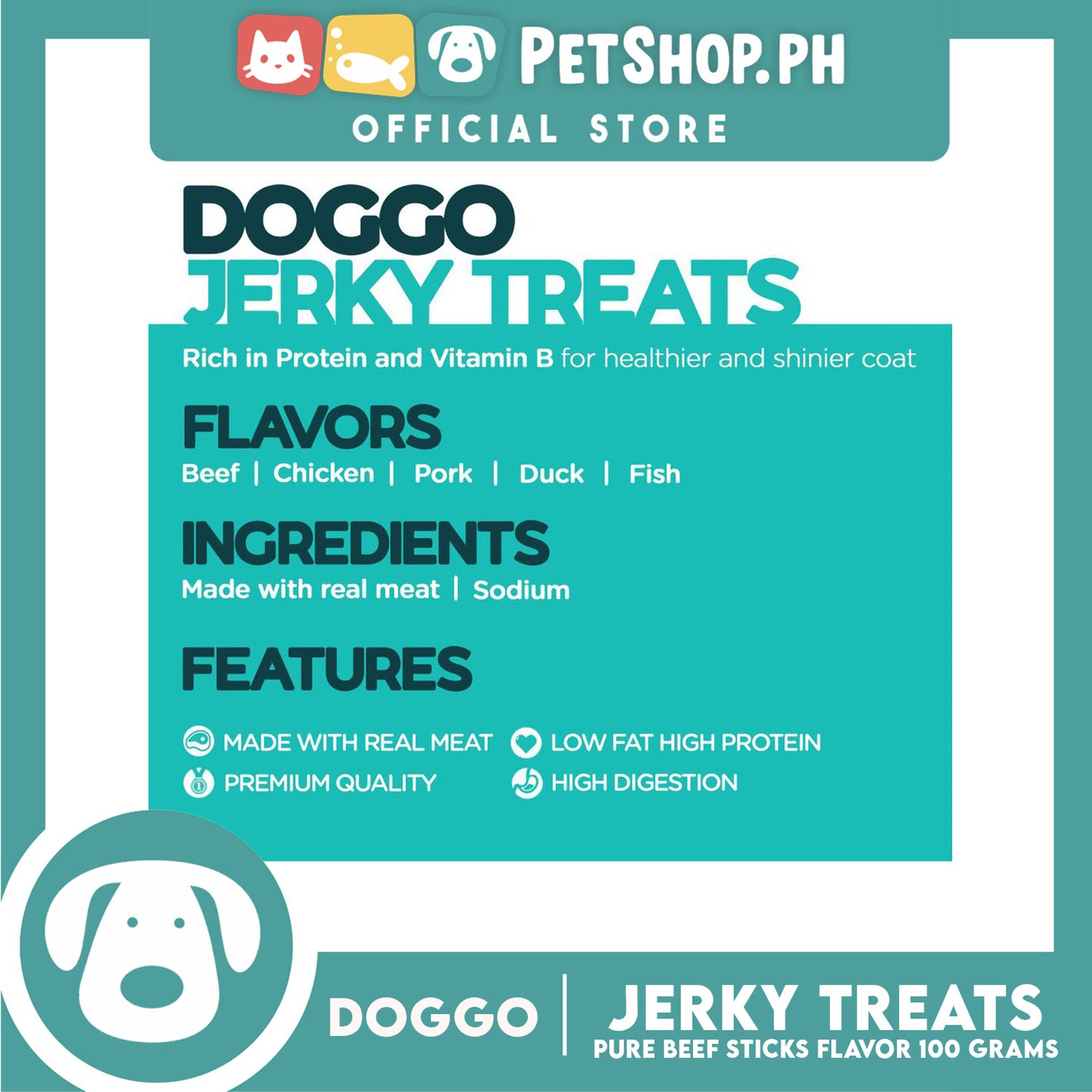 Doggo Dog Jerky Treats Stick 100grams (Pure Beef Flavor) Made With Real Meat