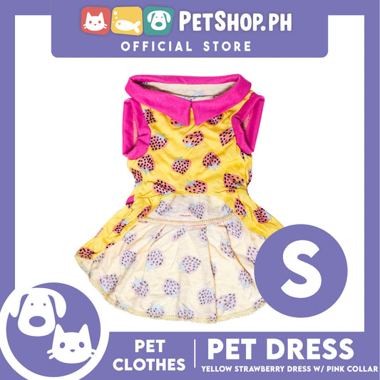 Yellow Strawberry Dress with Collar (Small) for Puppy, Small Dogs and Cats