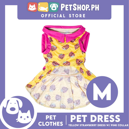 Yellow Strawberry Dress with Collar (Medium) for Puppy, Small Dogs and Cats