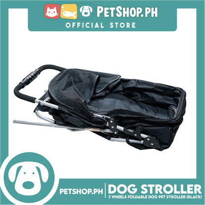 Pet Stroller 3 Wheels Fordable Travel Stroller With Waterproof Shield (Black)