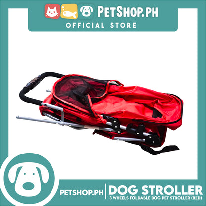 Pet Stroller 3 Wheels Fordable Travel Stroller With Waterproof Shield (Red)