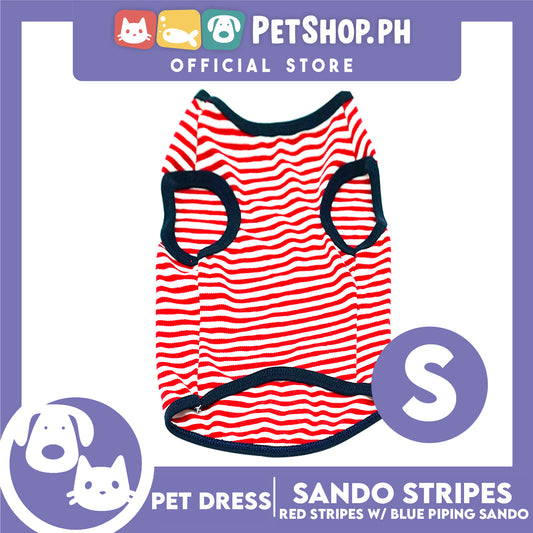 Pet Shirt Stripes With Blue Piping Sleeveless for Puppy, Small Dog & Cats- Sando Breathable Clothes,Pet T-shirt,Sweatshirt