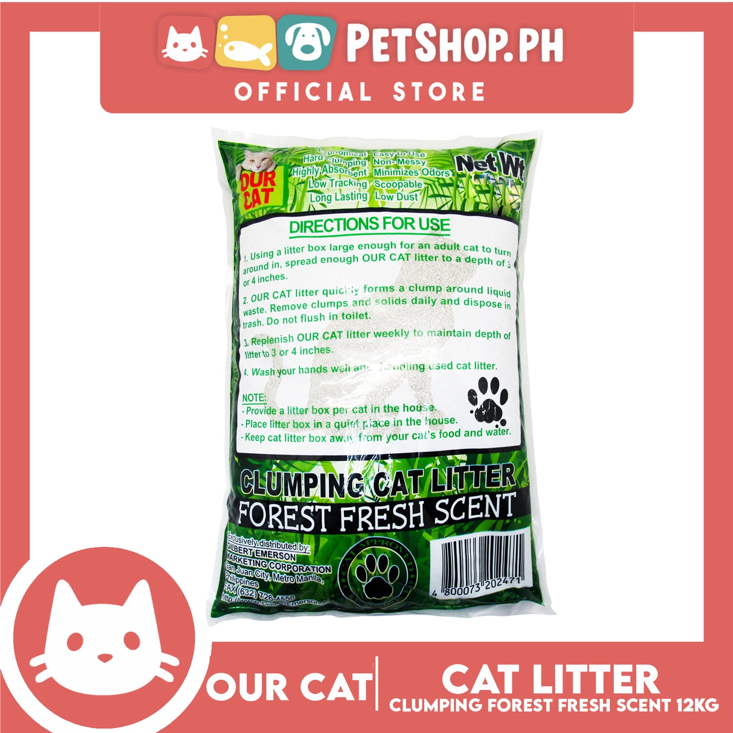 Our Cat Clumping Cat Litter Forest Fresh Scent 12kg