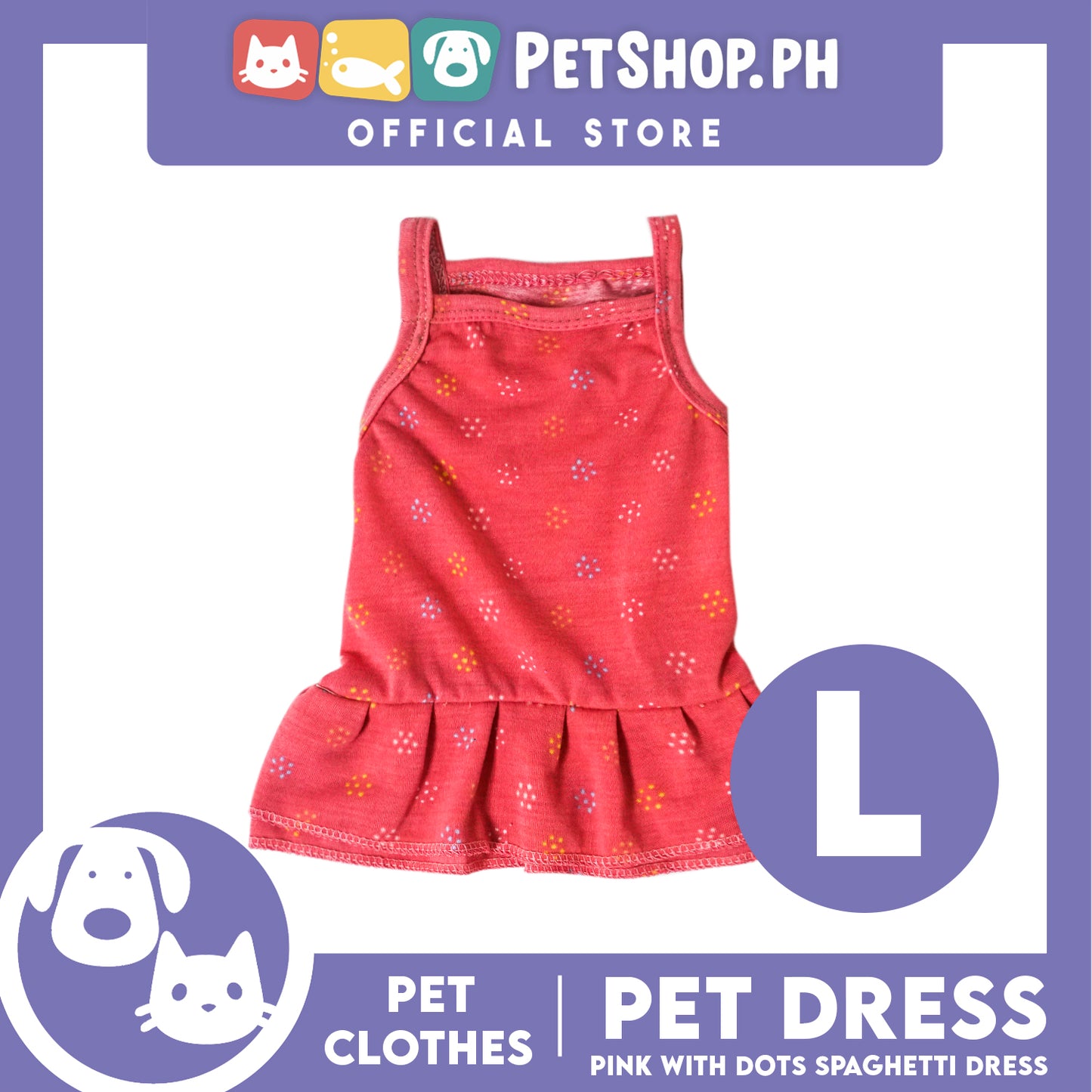 Pet Dress Pink with Dots (Large) Pet Clothes for Small Dog