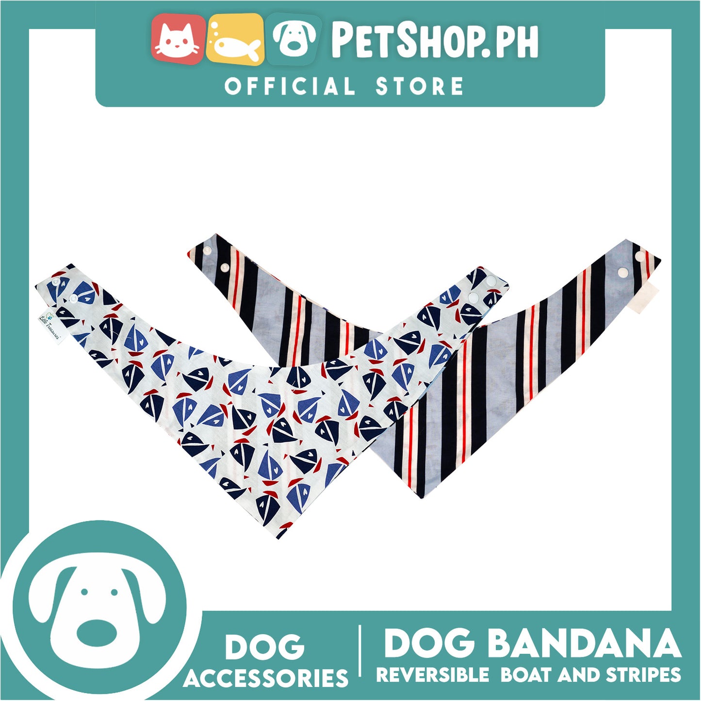 Reversible Dog Pet Bandana Scarf Boat and Stripes Design Washable Scarf (Small)