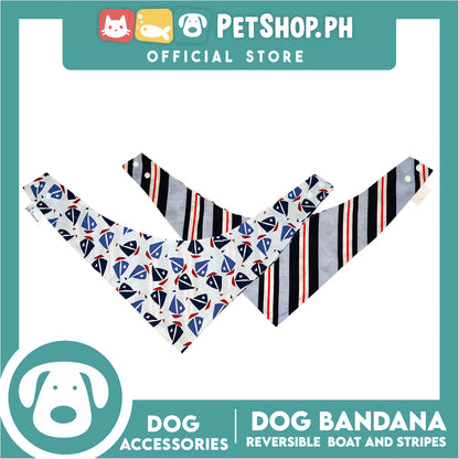 Reversible Dog Pet Bandana Scarf Boat and Stripes Design Washable Scarf (Small)