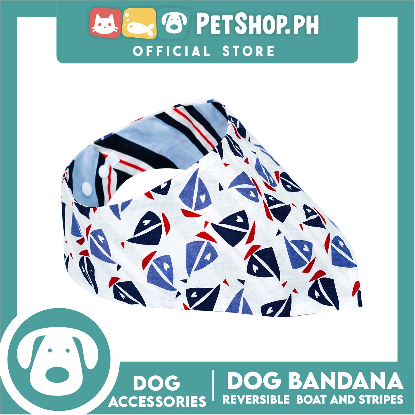 Reversible Dog Pet Bandana Scarf Boat and Stripes Design Washable Scarf (Small)