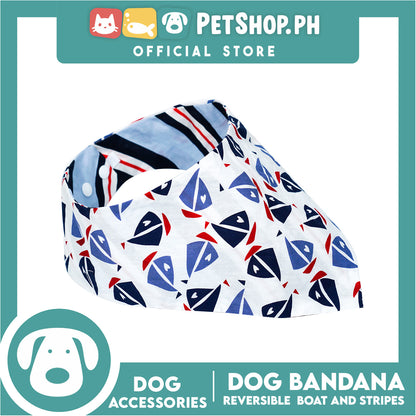 Reversible Dog Pet Bandana Scarf Boat and Stripes Design Washable Scarf (Small)