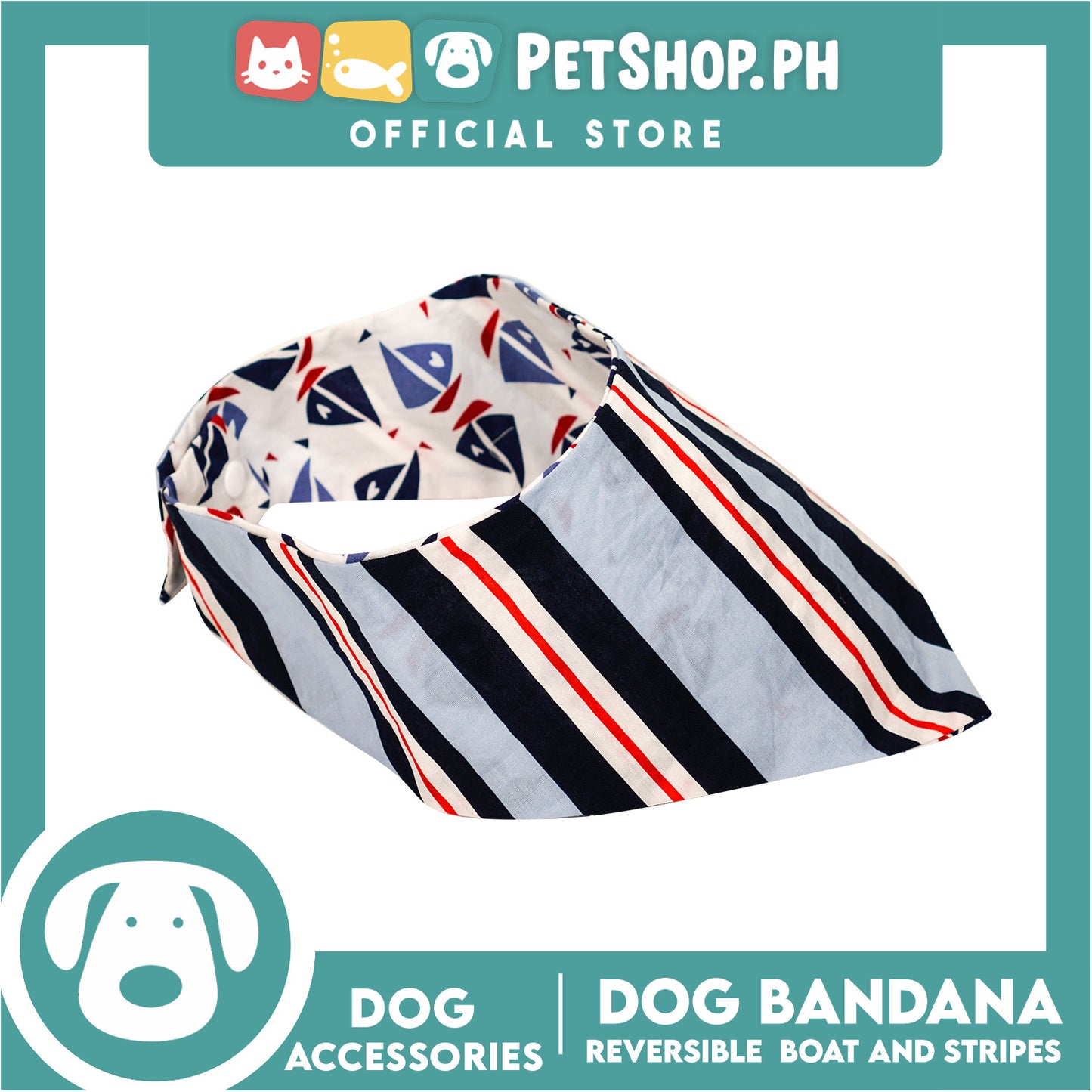 Reversible Dog Pet Bandana Scarf Boat and Stripes Design Washable Scarf (Small)
