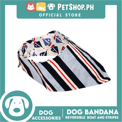 Reversible Dog Pet Bandana Scarf Boat and Stripes Design Washable Scarf (Small)