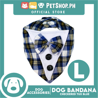 Dog Pet Bandana Blue Checkered Tuxedo Design Washable Scarf (Large)