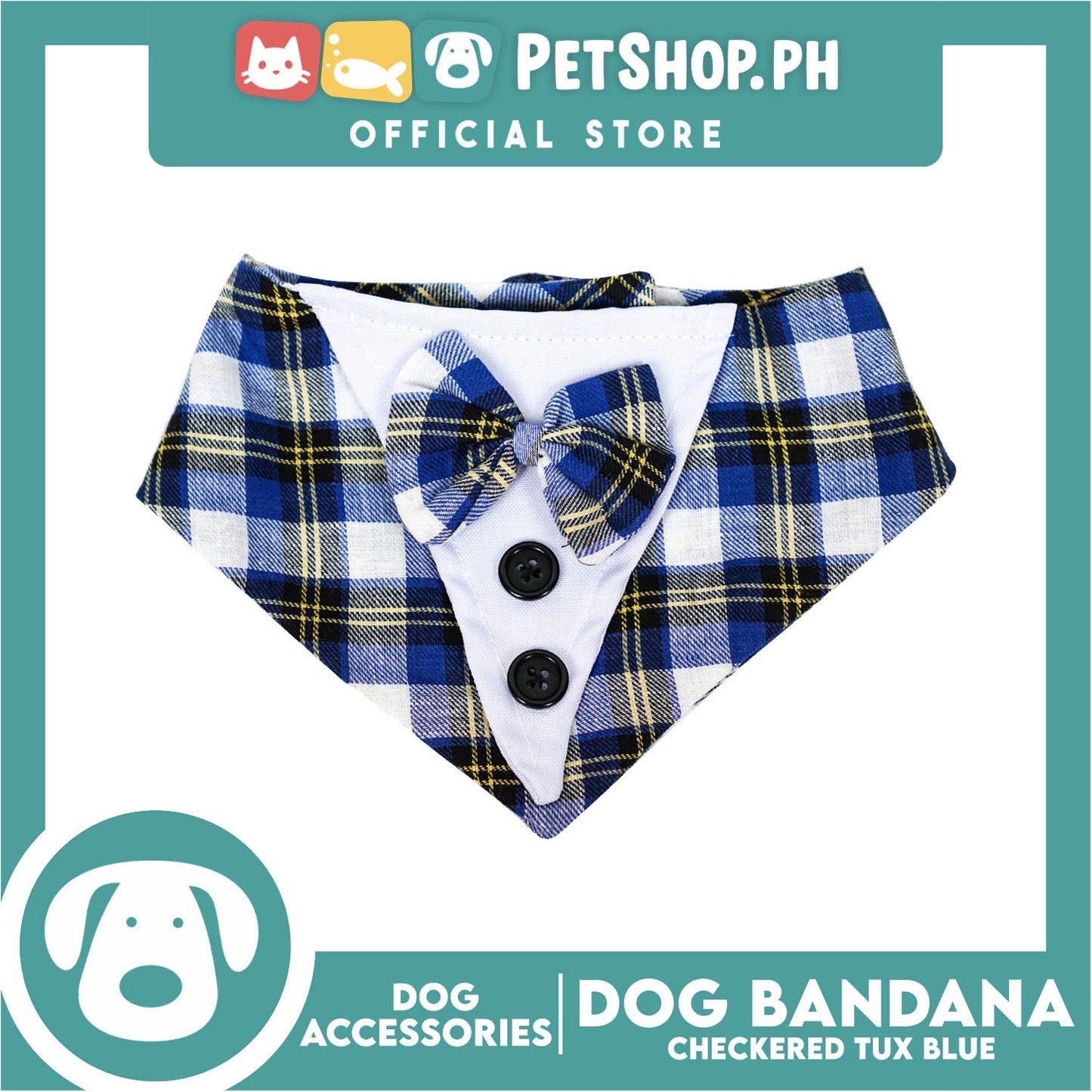 Dog Pet Bandana Blue Checkered Tuxedo Design Washable Scarf (Extra Small)