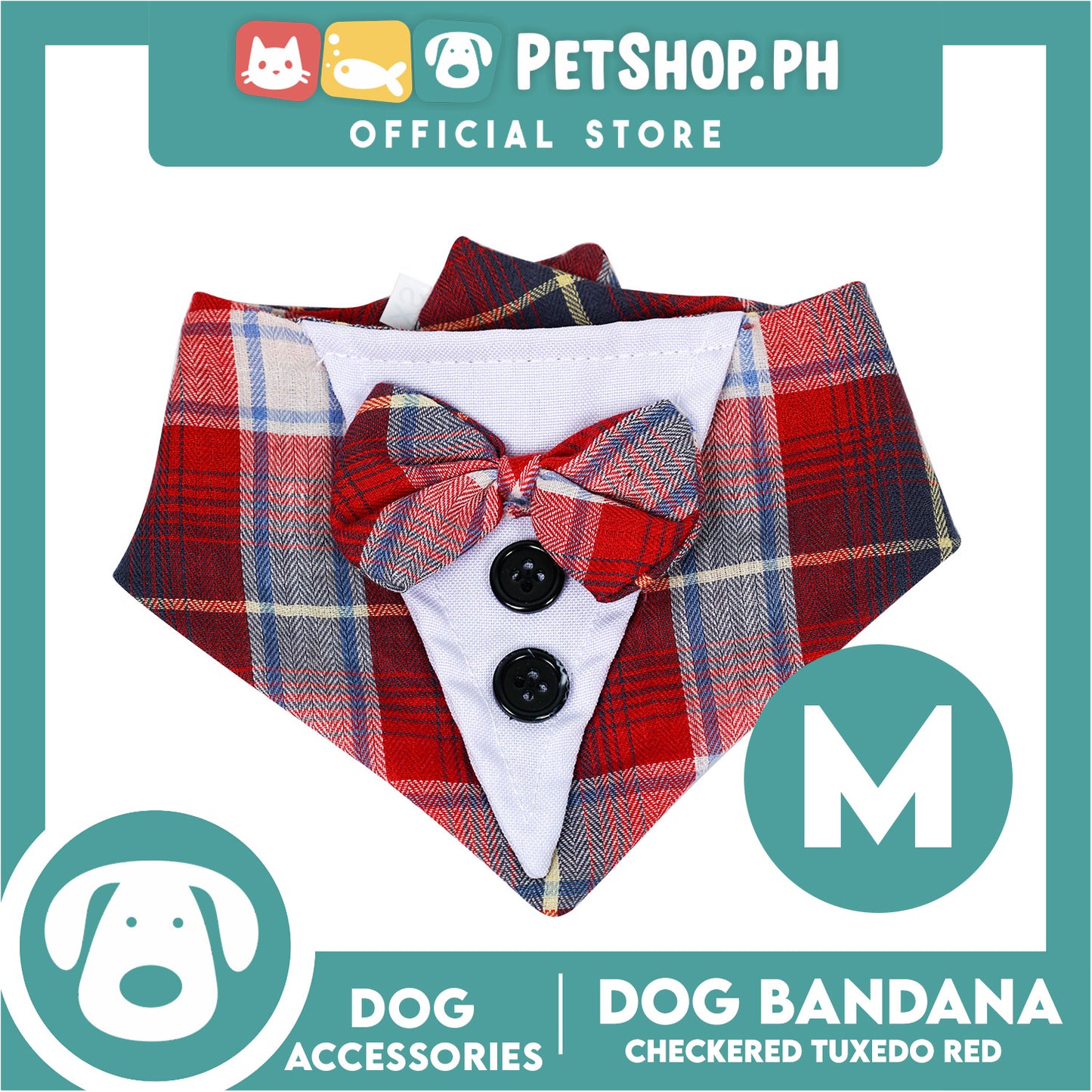 Dog Pet Bandana Red Checkered Tuxedo Design Washable Scarf (Medium)