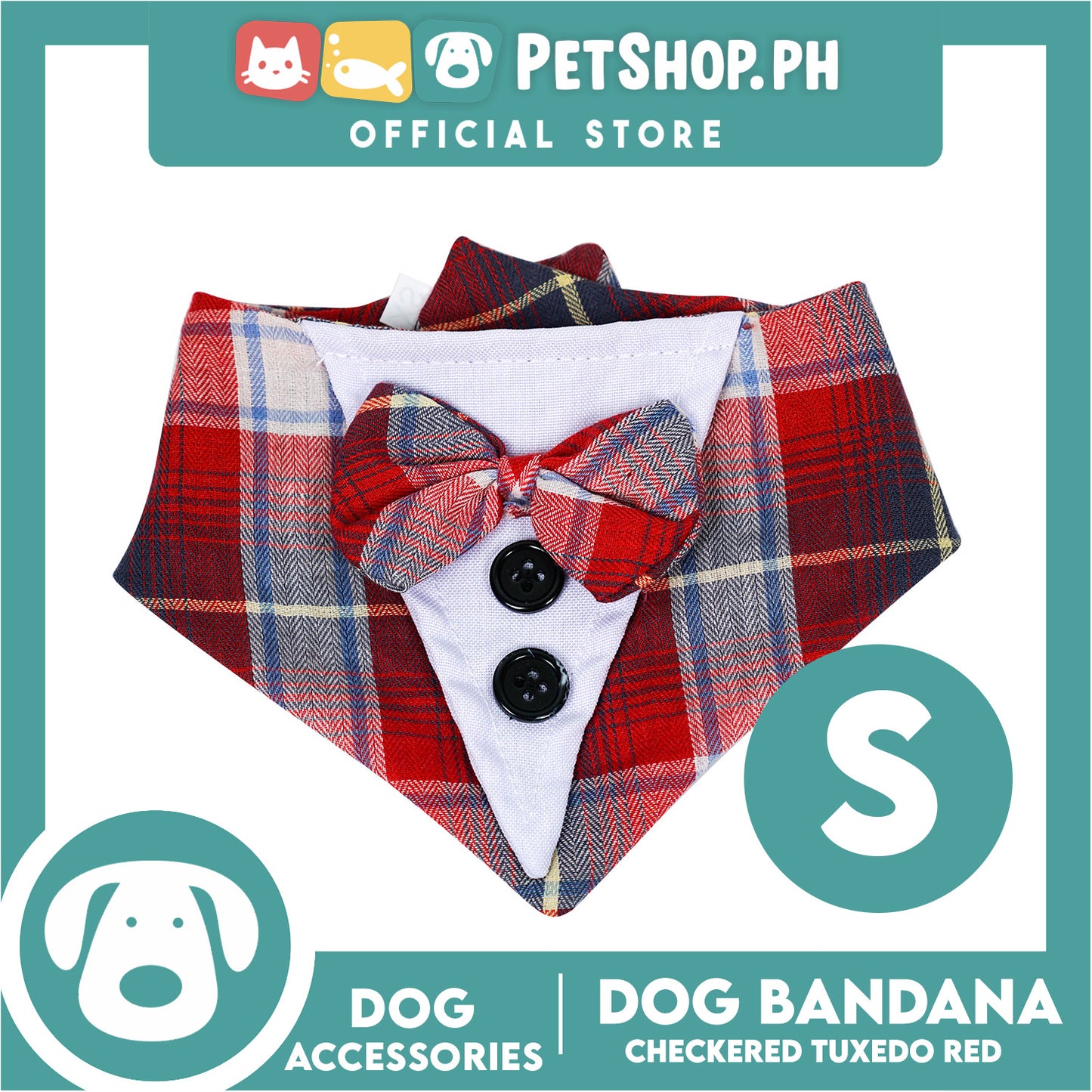 Dog Pet Bandana Red Checkered Tuxedo Design Washable Scarf (Small)