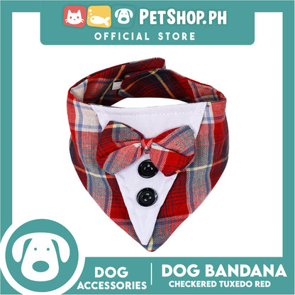Dog Pet Bandana Red Checkered Tuxedo Design Washable Scarf (Extra Large)