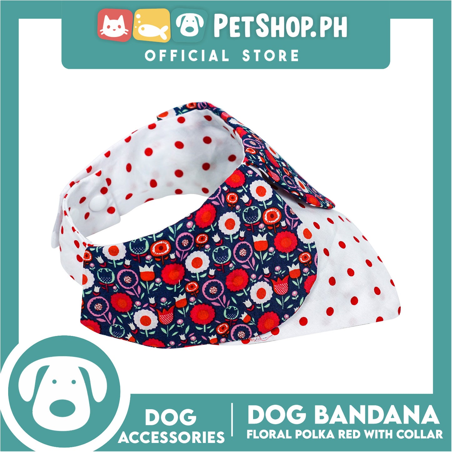 Dog Pet Bandana Red Floral Polka Dots Design with Collar Washable Scarf (Large)