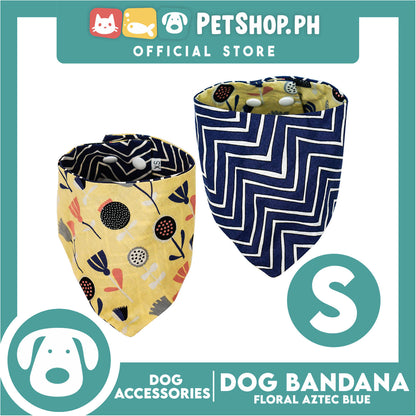 Reversible Dog Pet Bandana Blue Zigzag and Aztec Design Washable Scarf (Small)