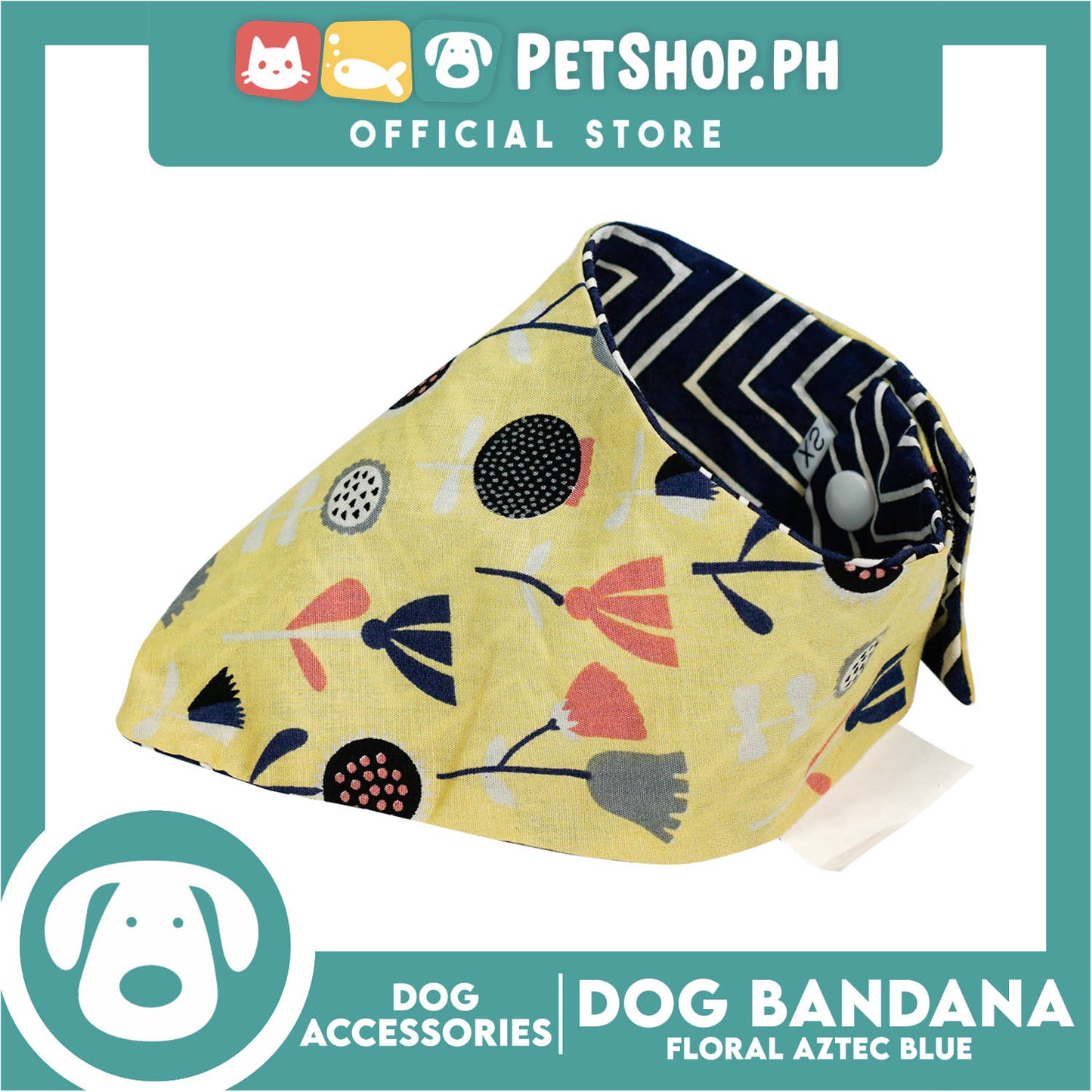 Reversible Dog Pet Bandana Blue Zigzag and Aztec Design Washable Scarf (Small)