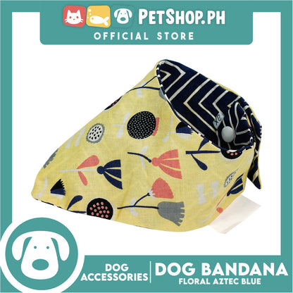 Reversible Dog Pet Bandana Blue Zigzag and Aztec Design Washable Scarf (Small)