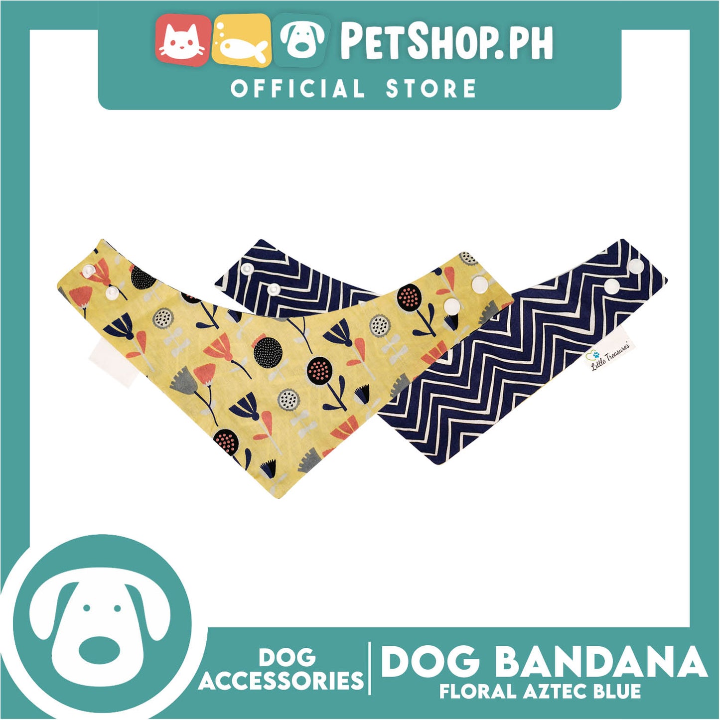 Reversible Dog Pet Bandana Blue Zigzag and Aztec Design Washable Scarf (Small)