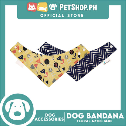 Reversible Dog Pet Bandana Blue Zigzag and Aztec Design Washable Scarf (Small)